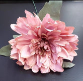 Capete de dalie artificială roz somon – material textil, diametru 9 cm, lungime 26 cm